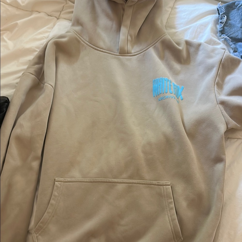 White Fox Boutique Cream Hoodie with Blue Logo (M/L)